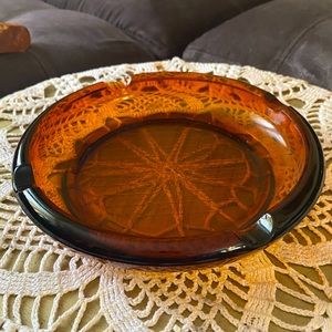 Vintage 8” Amber Smoked Glass Ashtray Retro Home Decor